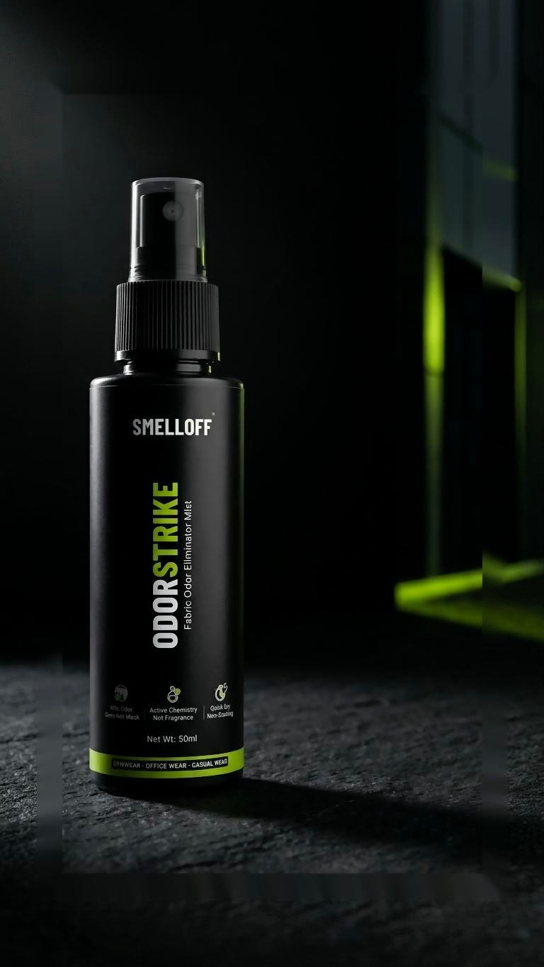 ODORSTRIKE 50ml fabric-only odor mist — black bottle, acid-green band