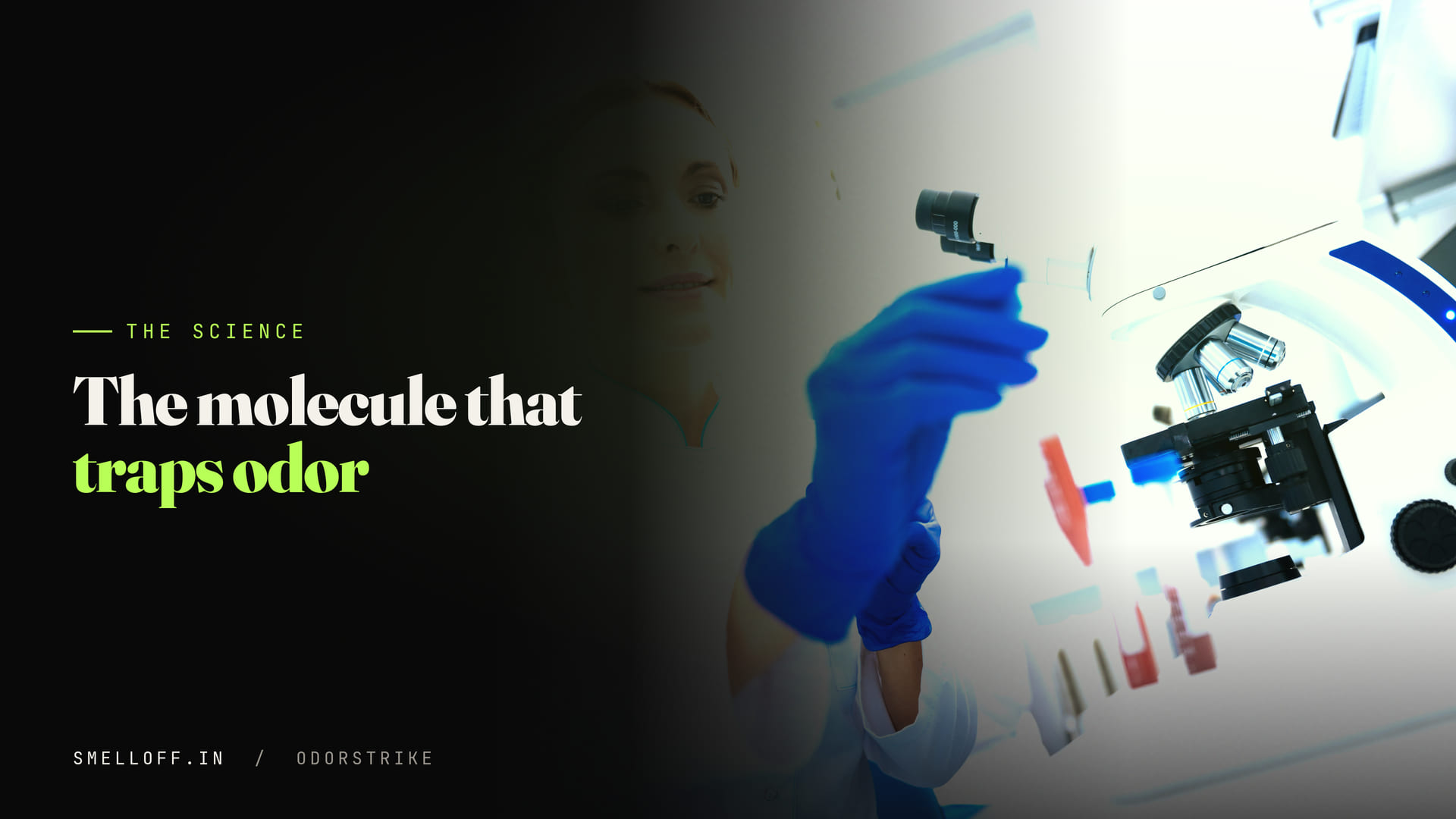 A scientist works at a microscope, illustrating the beta-cyclodextrin research behind fabric odor capture