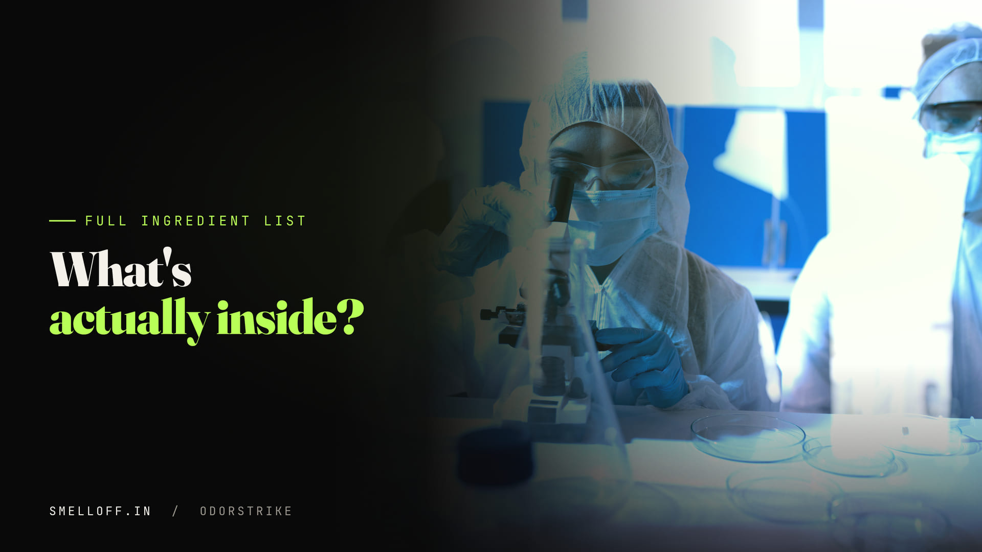 A researcher examines samples in a laboratory, standing in for the ingredient-by-ingredient breakdown of the formula