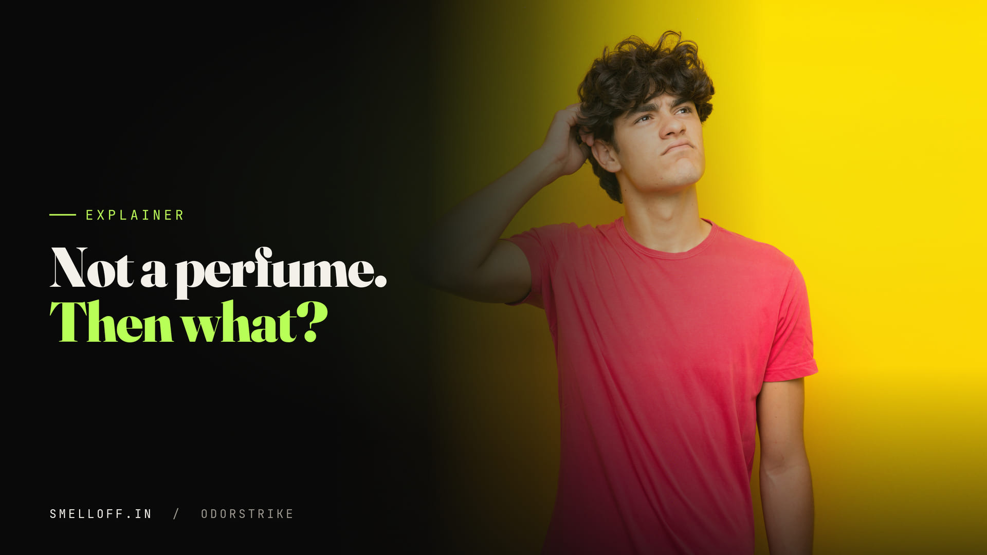 A young man looks puzzled, framing the question of what a fabric odor eliminator actually is